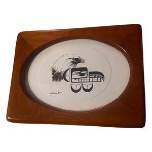 Alaskan Native AK Jones Eagle & Totem Framed Drawing Wall Art Home Decor Signed